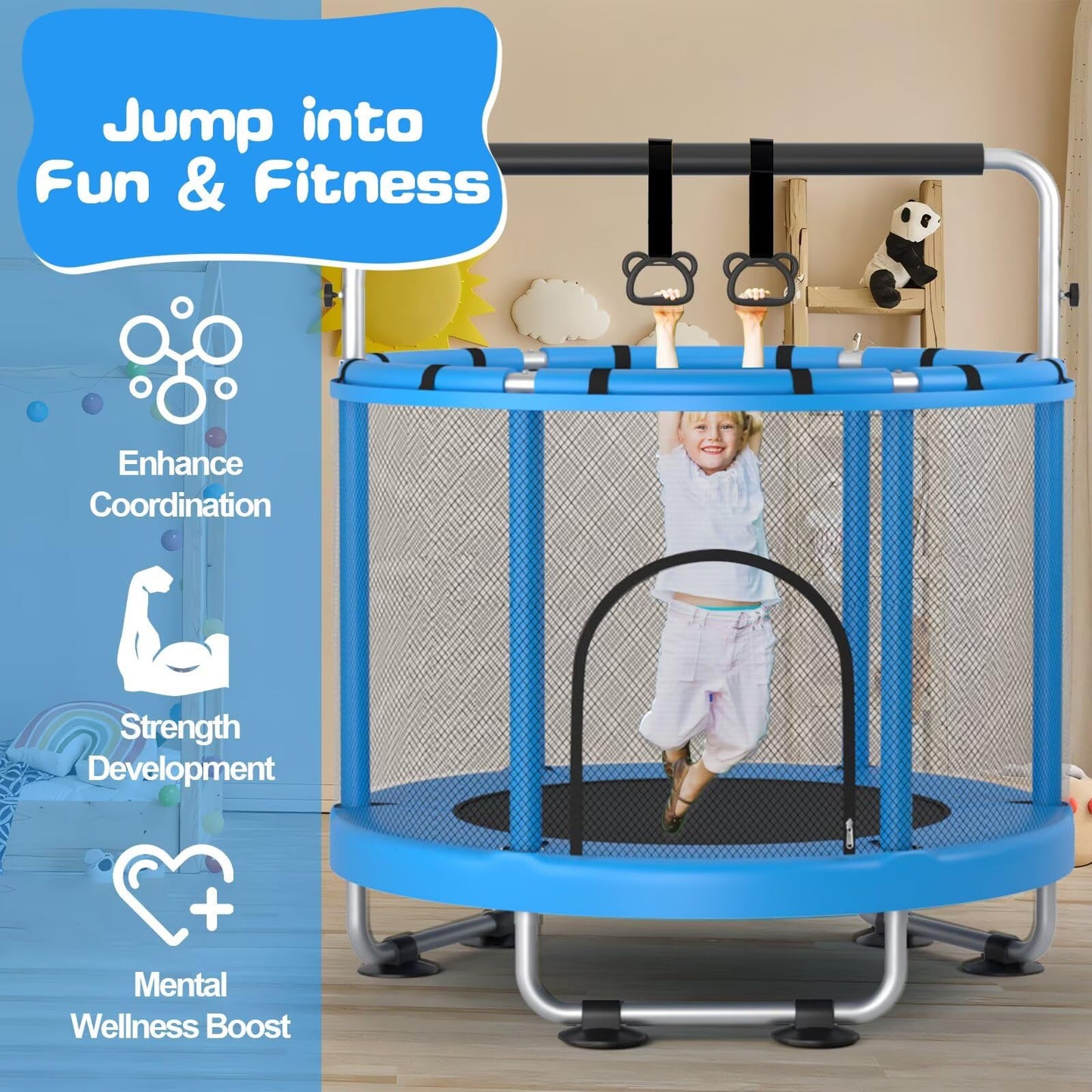 ZCMHAXJ 55" Trampoline for Kids with Enclosure, 440lbs Capacity Indoor & Outdoor Toddler Trampoline
