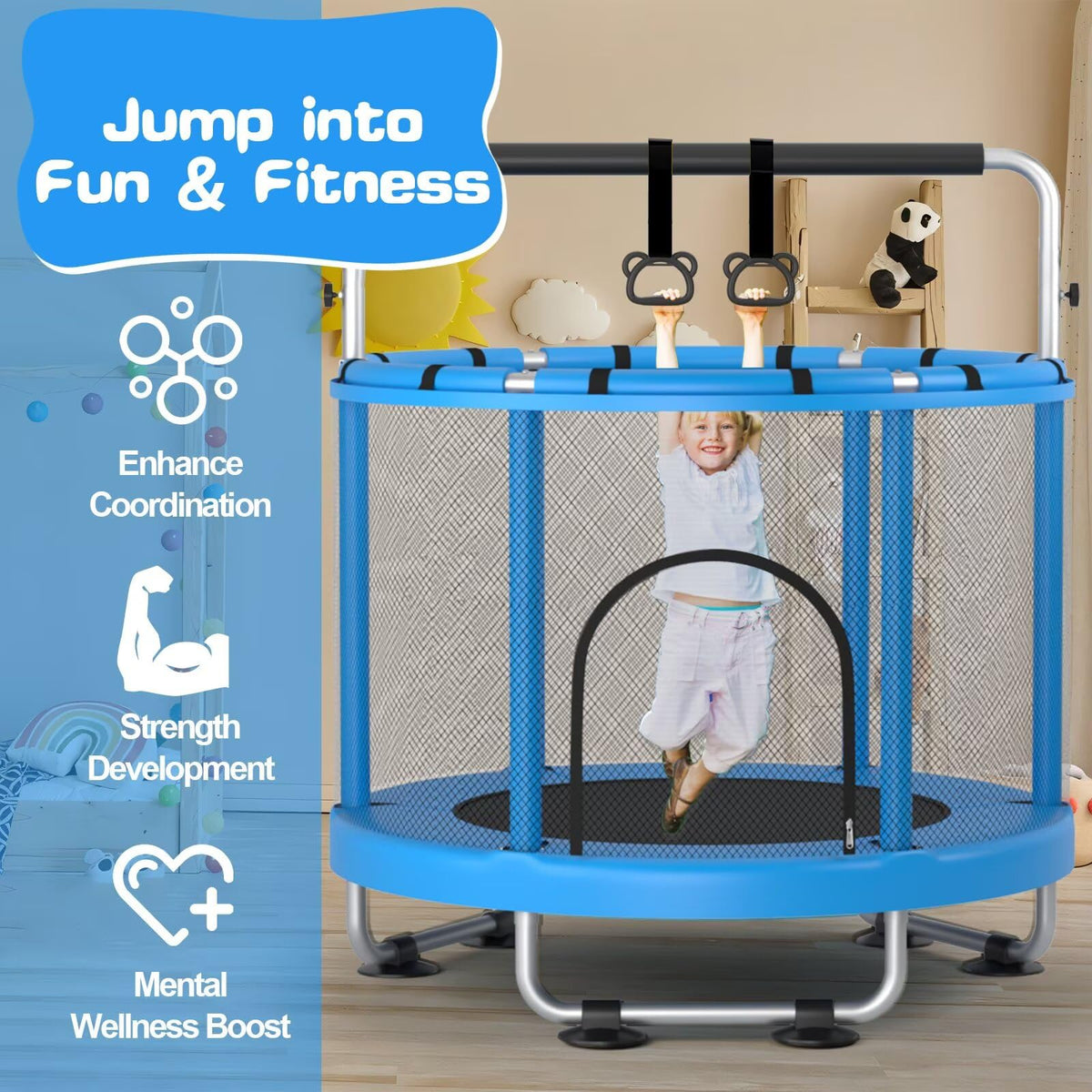 ZCMHAXJ 55" Trampoline for Kids with Enclosure, 440lbs Capacity Indoor & Outdoor Toddler Trampoline