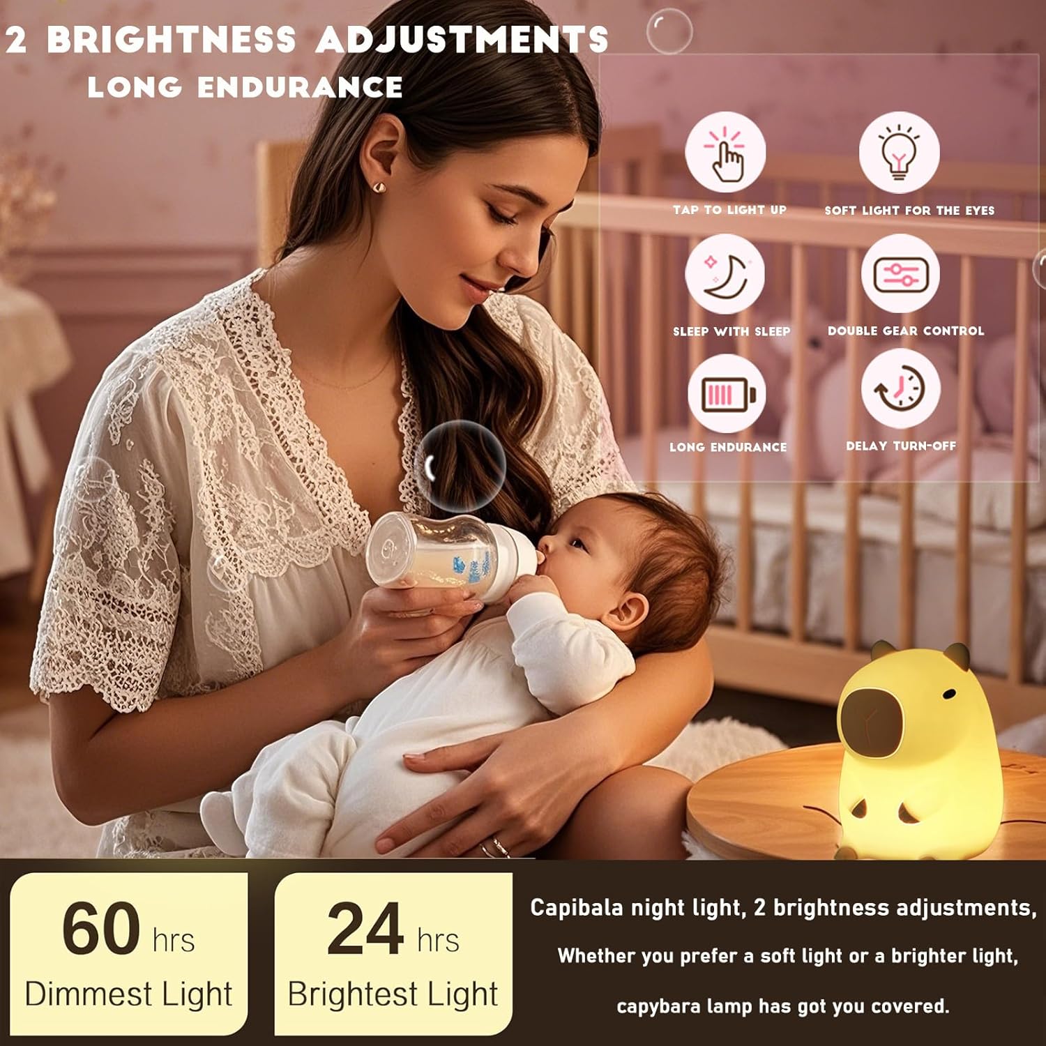 Cute Capybara Night Light,LED Squishy Animal Night Lamp,Soft Silicone Novelty Nightlight,Kids Funny