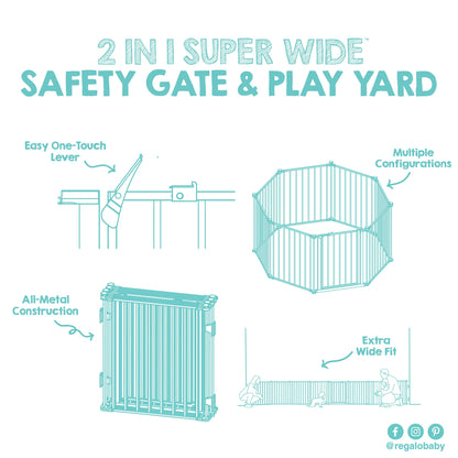 Regalo Safety 24"-192" Metal 2-in-1 Super Wide Baby Gate & Play Yard