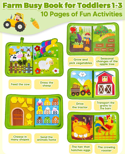 Busy Book for Toddlers 1-3, Montessori Toys for 1 2 Year Old Boy Girl Birthday Gifts, Busy Board