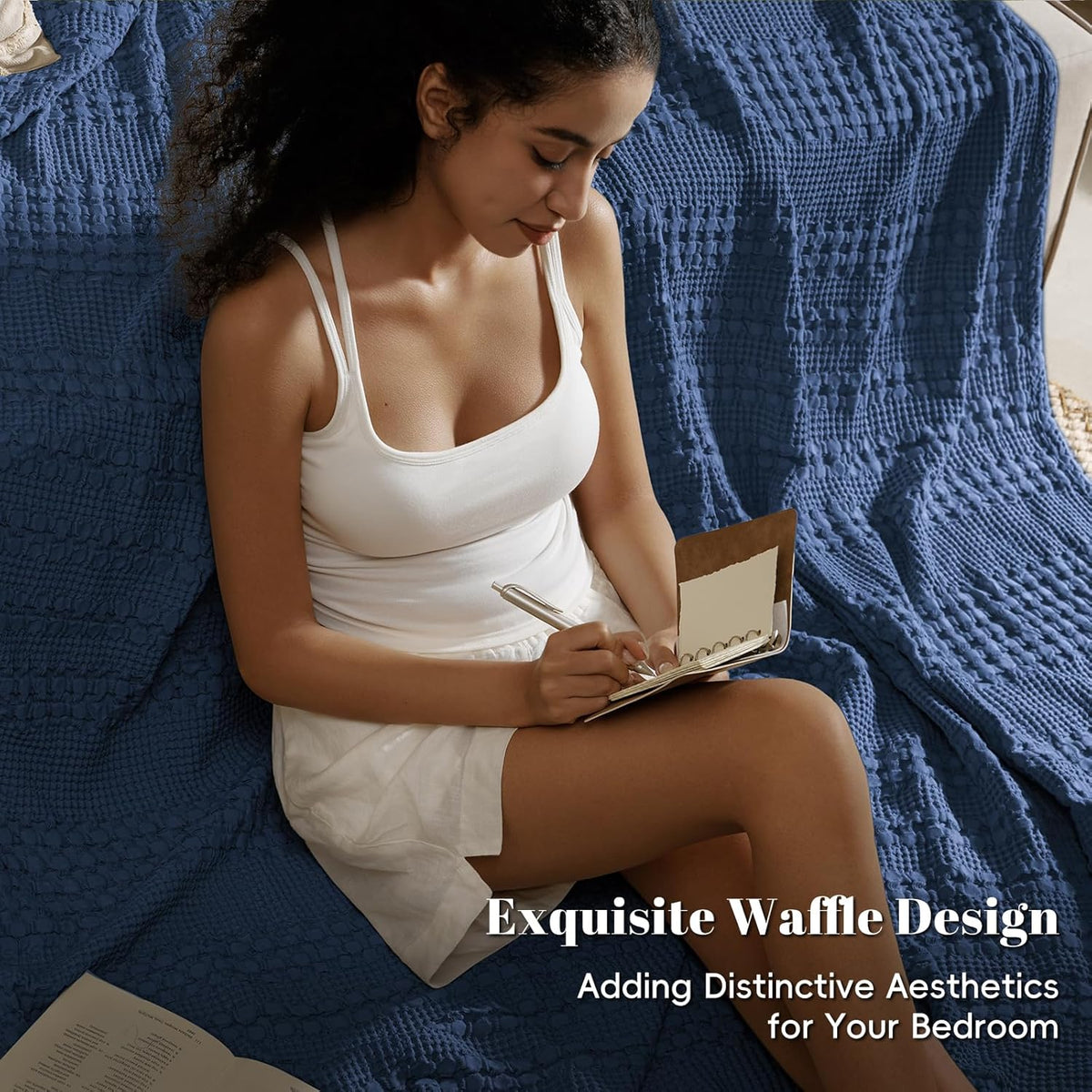 PHF 100% Cotton Waffle Weave Blanket Twin Size, Soft Lightweight Breathable Cozy Summer Blankets