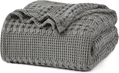 PHF 100% Cotton Waffle Weave Blanket Queen Size, Soft Lightweight Breathable Cozy Summer Blankets