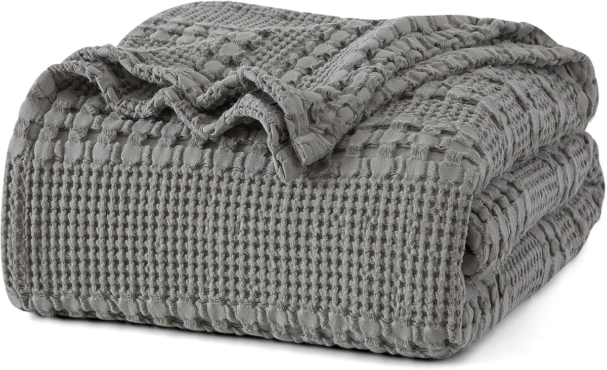 PHF 100% Cotton Waffle Weave Blanket King Size, Soft Lightweight Breathable Cozy Summer Blankets