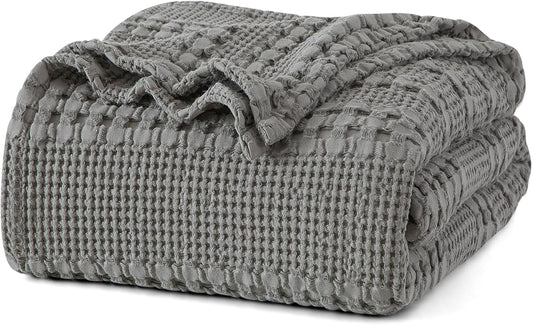 PHF 100% Cotton Waffle Weave Blanket King Size, Soft Lightweight Breathable Cozy Summer Blankets