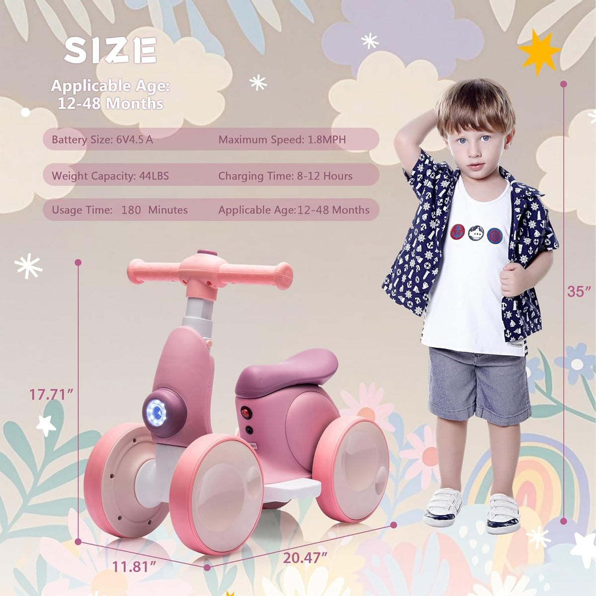 6V Electric Baby Balance Bike for 1 Year Old Boys Girls Ride on Toys 12-48 Months Toddler Balance