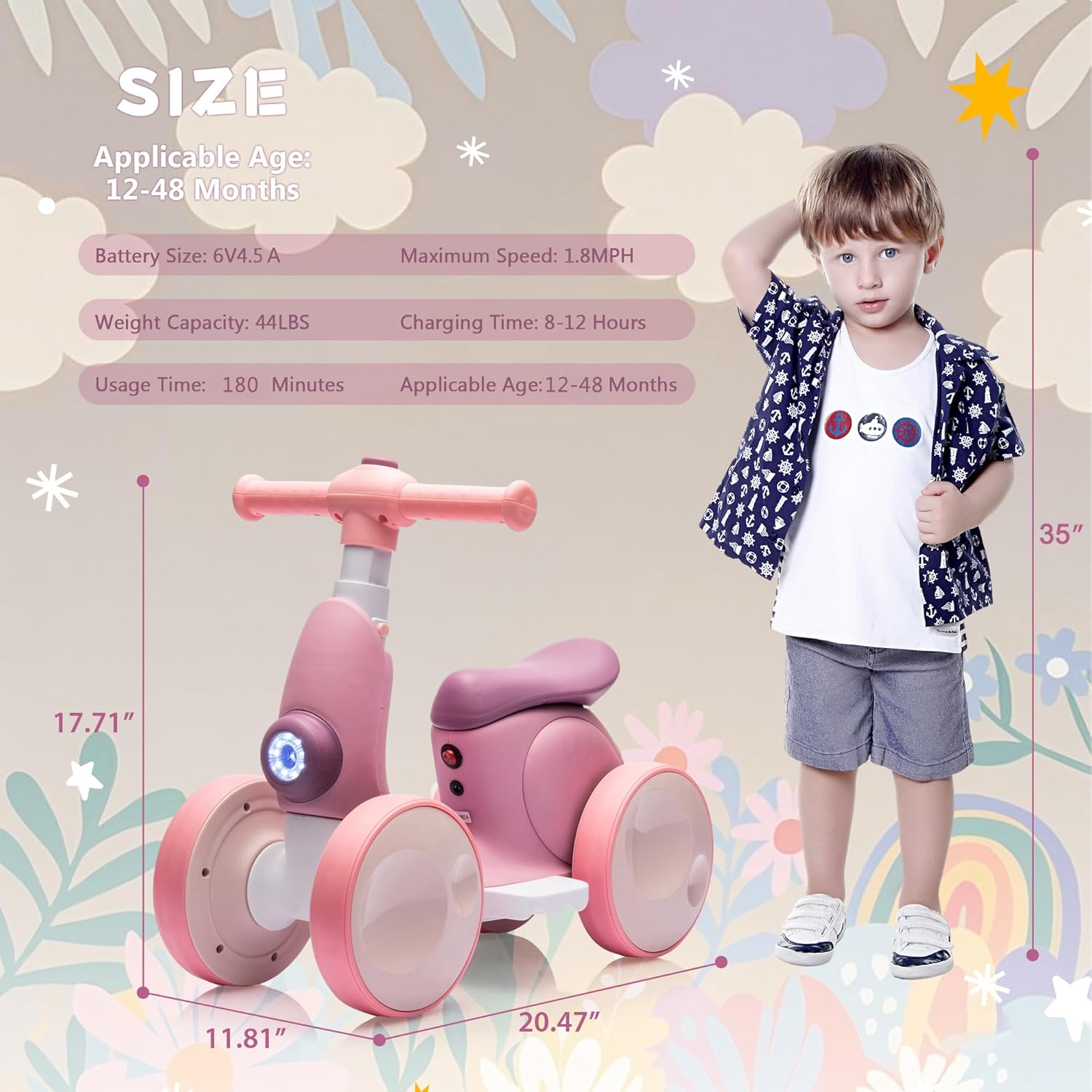 6V Electric Baby Balance Bike for 1 Year Old Boys Girls Ride on Toys 12-48 Months Toddler Balance