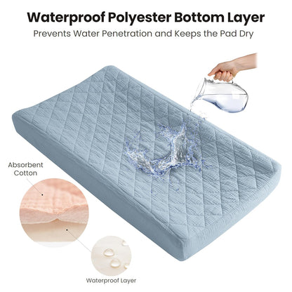 Konssy Waterproof Muslin Changing Pad Cover 2 Pack, Quilted Cotton Fitted Diaper Changing Table