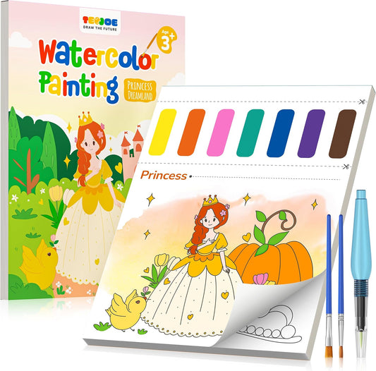 TECJOE Paint with Water Coloring Books for Toddlers, Princess Series Watercolor Set with 3 Brushes