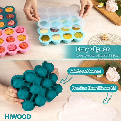 Baby Food Freezer Tray with Clip on Lid, 12 x 1.5 Ounce Baby Food Storage Container, Silicone