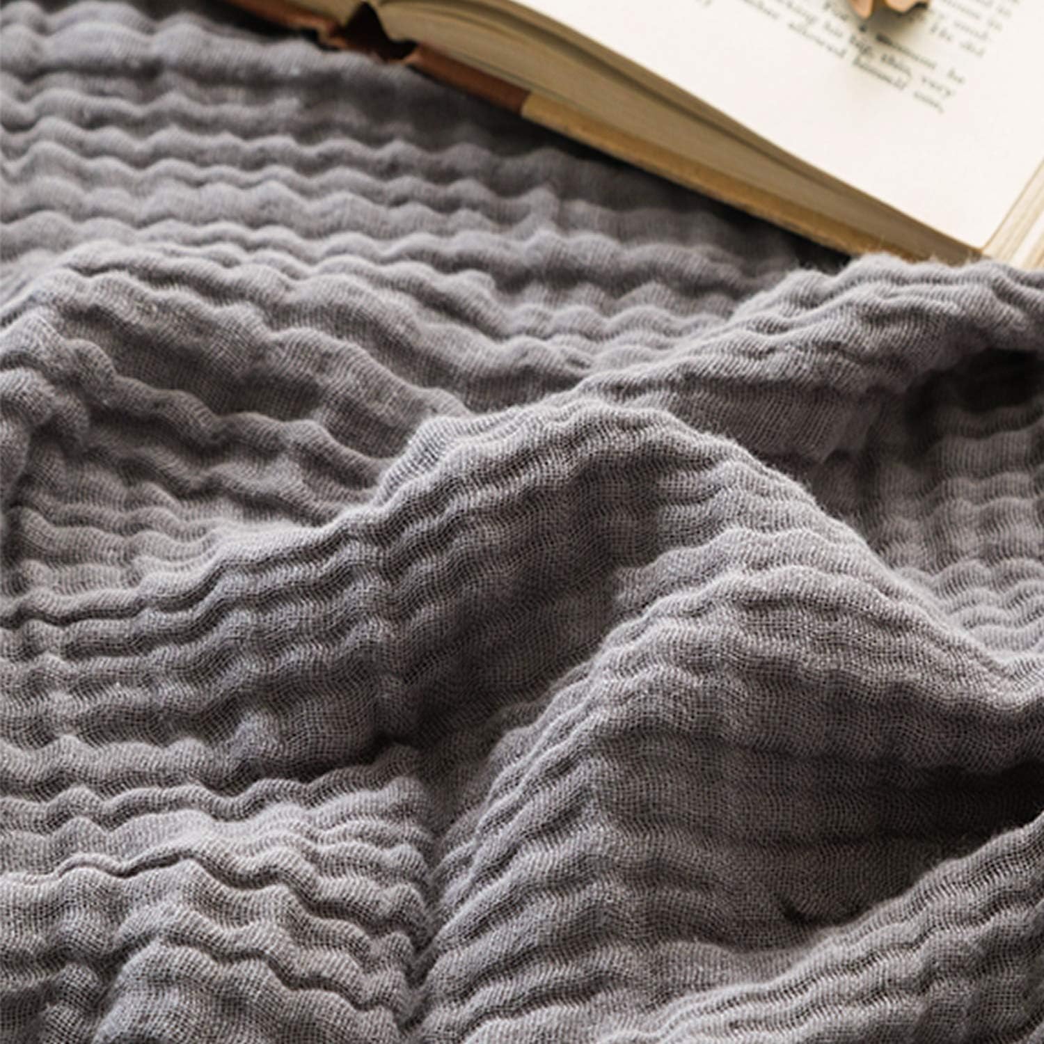 EMME Muslin Grey Twin Blanket 100% Cotton Bed Blankets for Adults and Baby 60"x80" Lightweight Soft