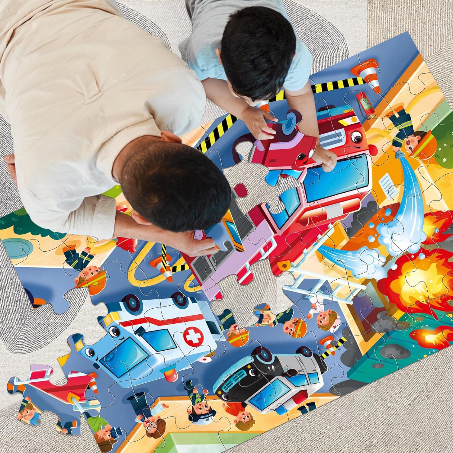 Jumbo Floor Puzzle for Kids,Fire Rescue Jigsaw Large Puzzles,48 Piece Firefighter Fireman Fire
