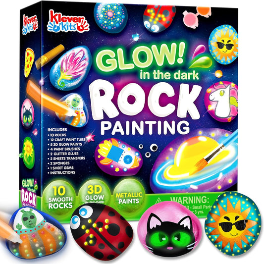 JOYIN Rock Painting Kit- Glow in The Dark Rock Kit, Arts and Crafts for Kids Ages 6-12, Art
