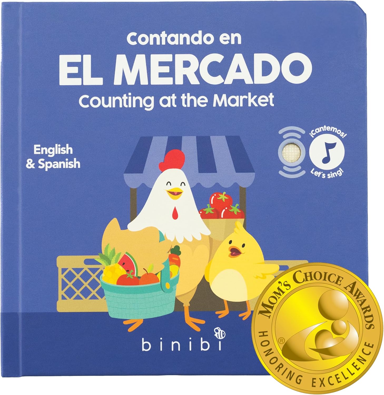 Binibi Spanish Musical Book - Counting at The Market | Bilingual Children's Book for Babies &