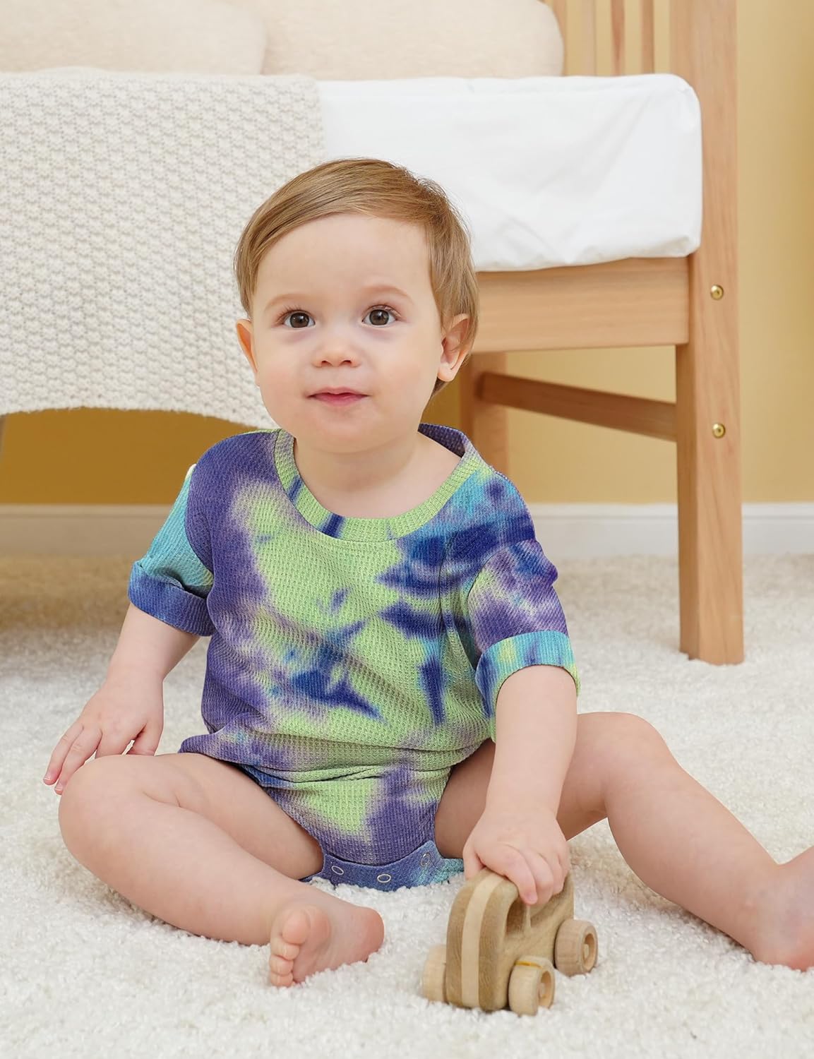 Jimonda Baby Bodysuit Newborn Tie Dye Clothes Infant Waffle One Piece Romper Baby Boys Girls Short