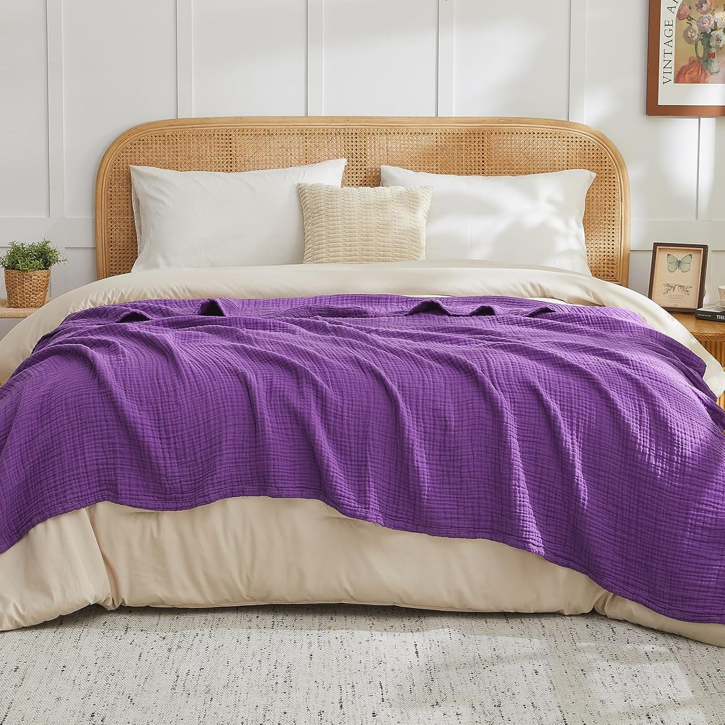 EMME Cotton Muslin Large Throw Blanket Couch Breathable Gauze Blanket Soft Lightweight Bed Blankets