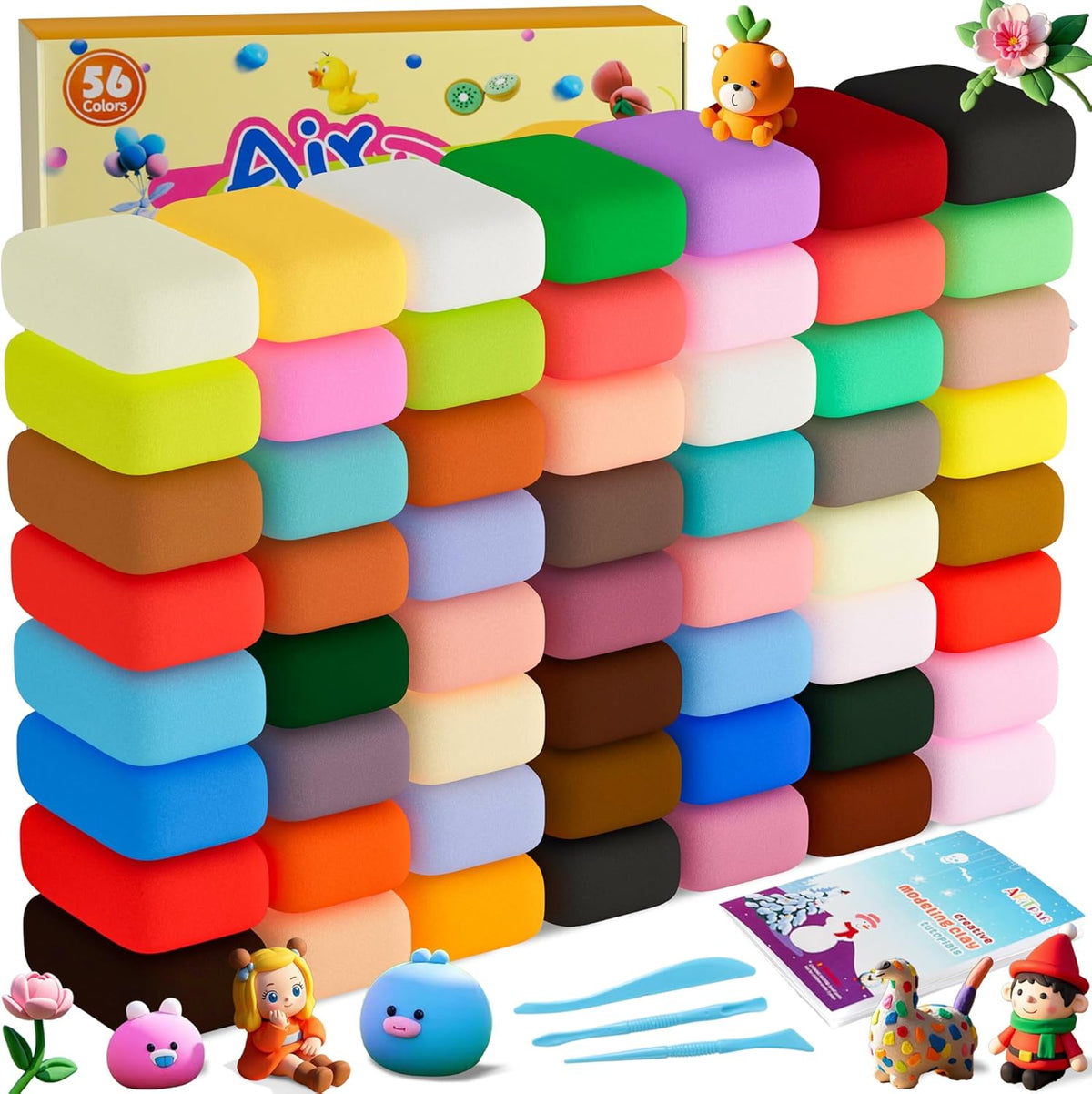 Air Dry Clay Kit,56 Colors Modeling Magic Clay for Kids,DIY Classroom Bulk Starter Sculpting Kit