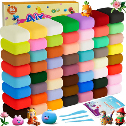 Air Dry Clay Kit,56 Colors Modeling Magic Clay for Kids,DIY Classroom Bulk Starter Sculpting Kit