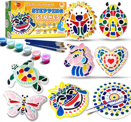 EggSun 8Pcs Stepping Stones Painting Craft Kit for Kids 4 8 6, DIY Garden Stones Outdoor Paint Your