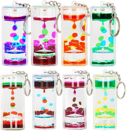 Liquid Motion Bubbler Key Chain Pack of 8 Great Desktop Colorful Hourglass Liquid Bubbler Small