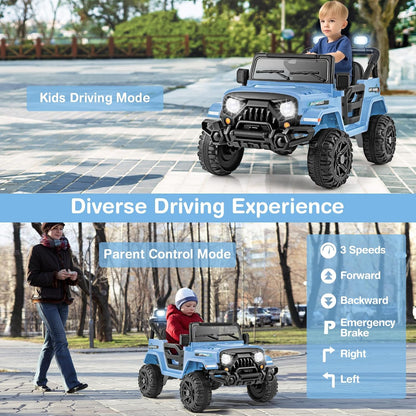 Costzon 12V Kids Ride on Truck Car, Electric Vehicle w/Remote Control, Threaded Wheels, 3 Speeds