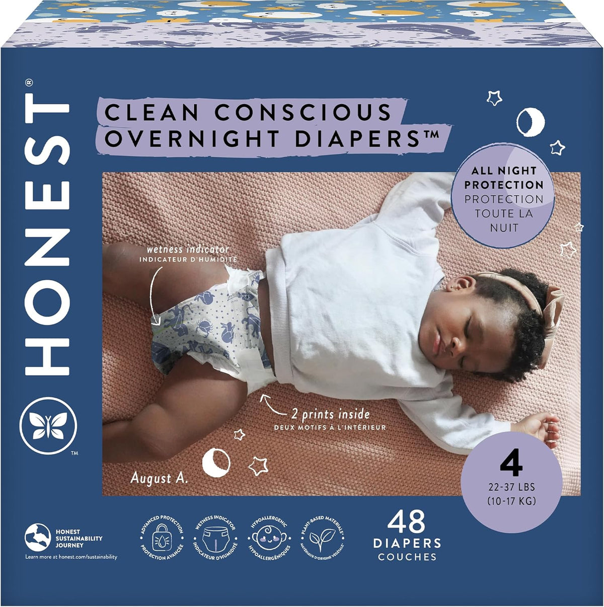The Honest Company Clean Conscious Overnight Diapers for Sensitive Skin | Hypoallergenic, Fragrance