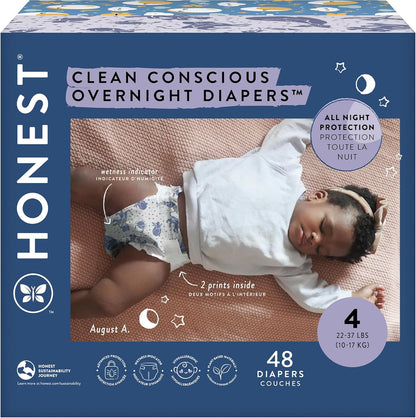 The Honest Company Clean Conscious Overnight Diapers for Sensitive Skin | Hypoallergenic, Fragrance