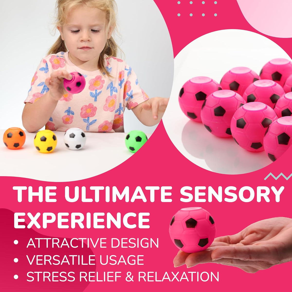 Fidget Spinners 2 Inch Fidget Spinner Balls 12 Pcs Fidget Spinner Pack - Pink Soccer Fidget
