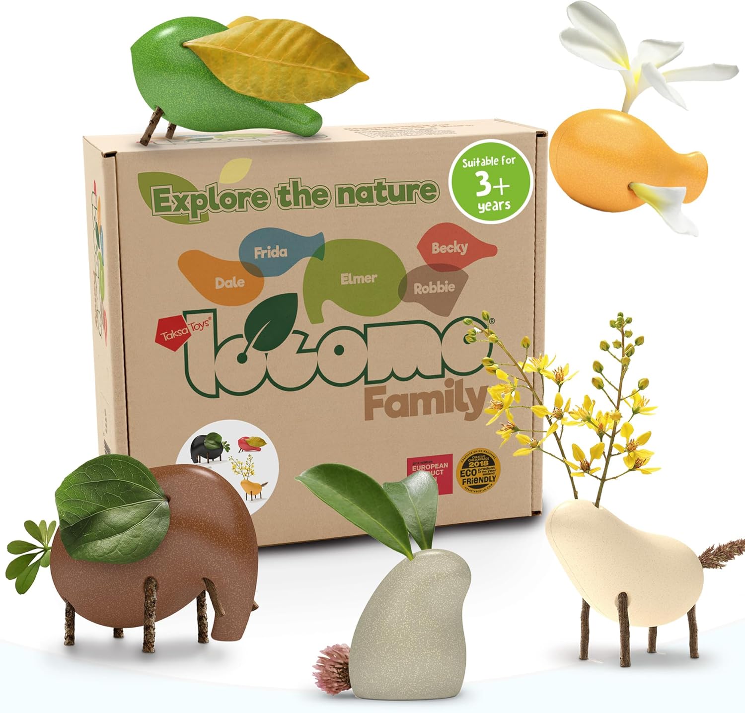 Nature Wooden Toys Locomo Family II Animal Figures Waldorf Open-Ended Educational Outdoor Play for