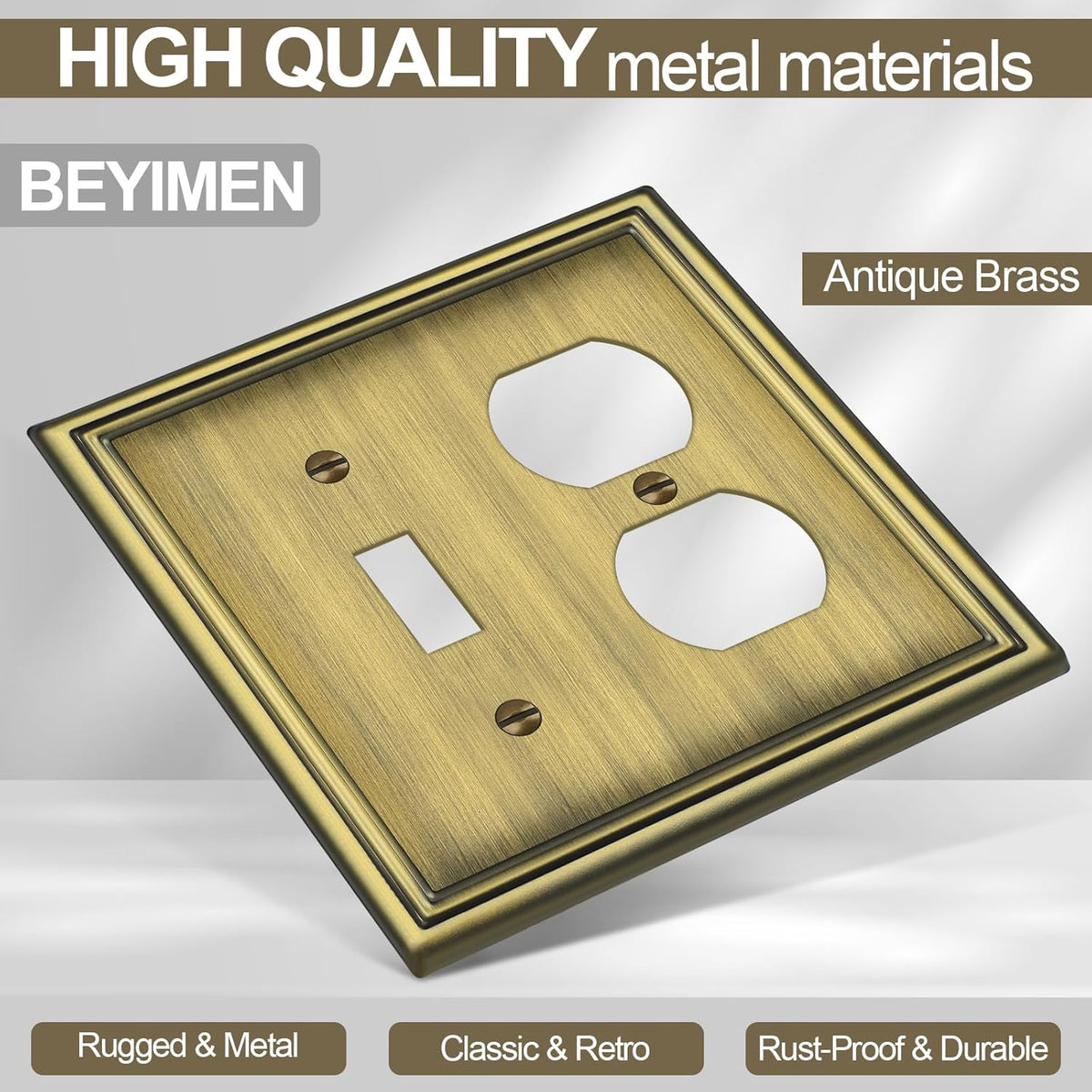 Combination Metal Light Switch Covers Wall Plate, 1 Toggle/1 Duplex Switch Plate Outlet Covers