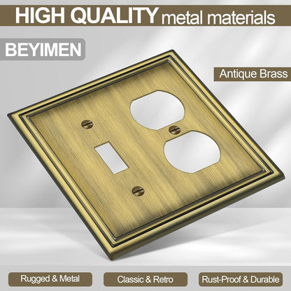Combination Metal Light Switch Covers Wall Plate, 1 Toggle/1 Duplex Switch Plate Outlet Covers