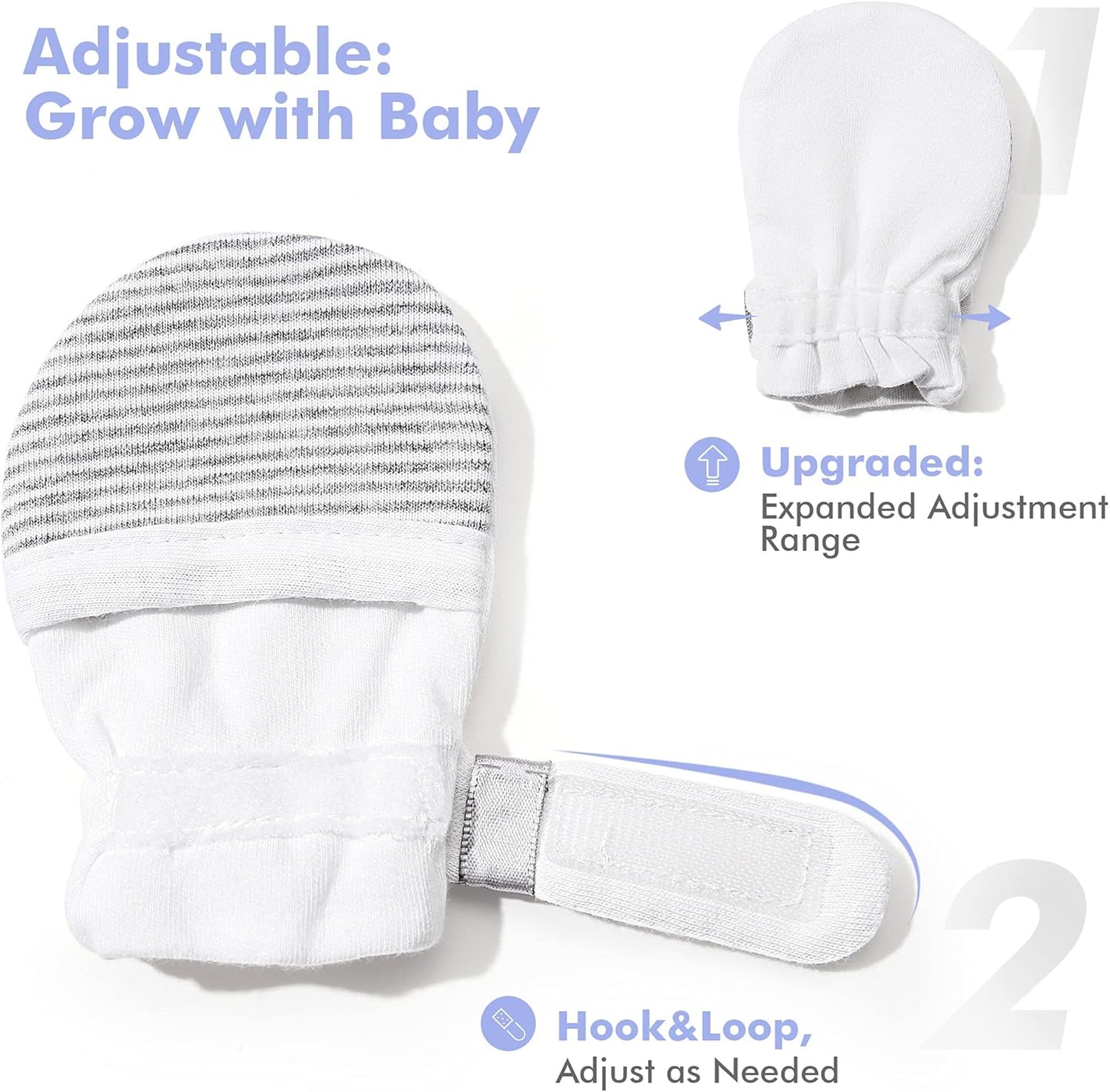 HAPIU Baby No Scratch Mittens Stay On, 100% Cotton Breathable, Adjustable Infant Gloves for Boys