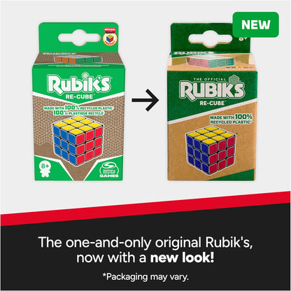 Rubik's Re-Cube, The Original 3x3 Cube Made with 100% Recycled Plastic 3D Puzzle Fidget Cube Stress