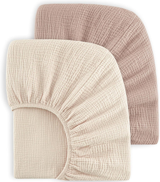 Bearmoss Muslin Crib Sheets 100% Cotton Baby Crib Sheets Fitted for Standard Crib Mattress &