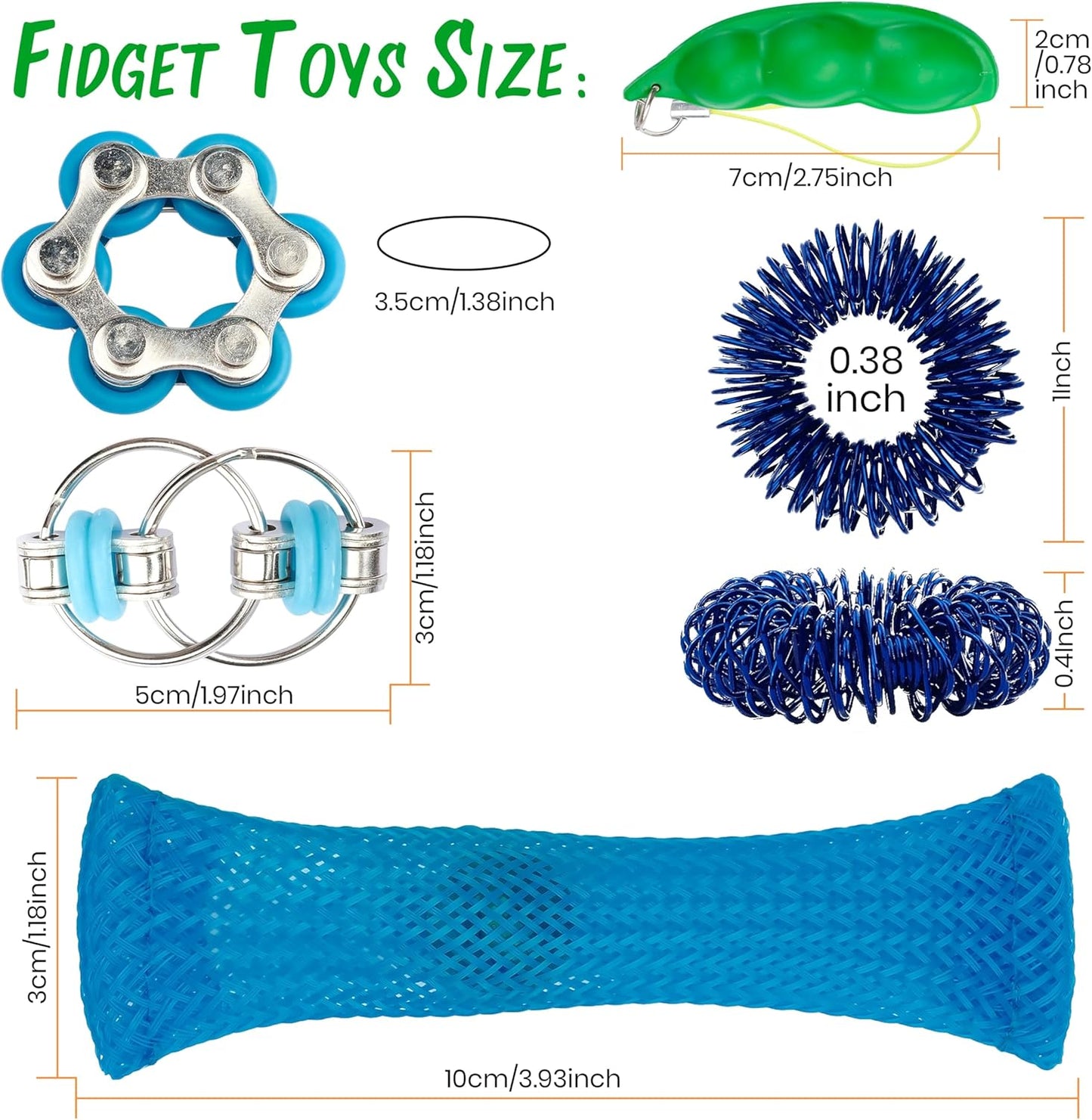 Sensory Fidget Toy 10 Set Roller Bike Chain Fidget Spinner and Marble Fidget Stress Pea Pod Stress