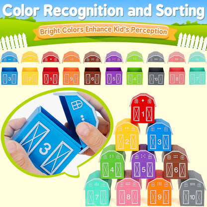 Learning Toys for 1,2,3 Year Old Toddlers, 20Pcs Farm Animals Toys Montessori Counting, Matching &