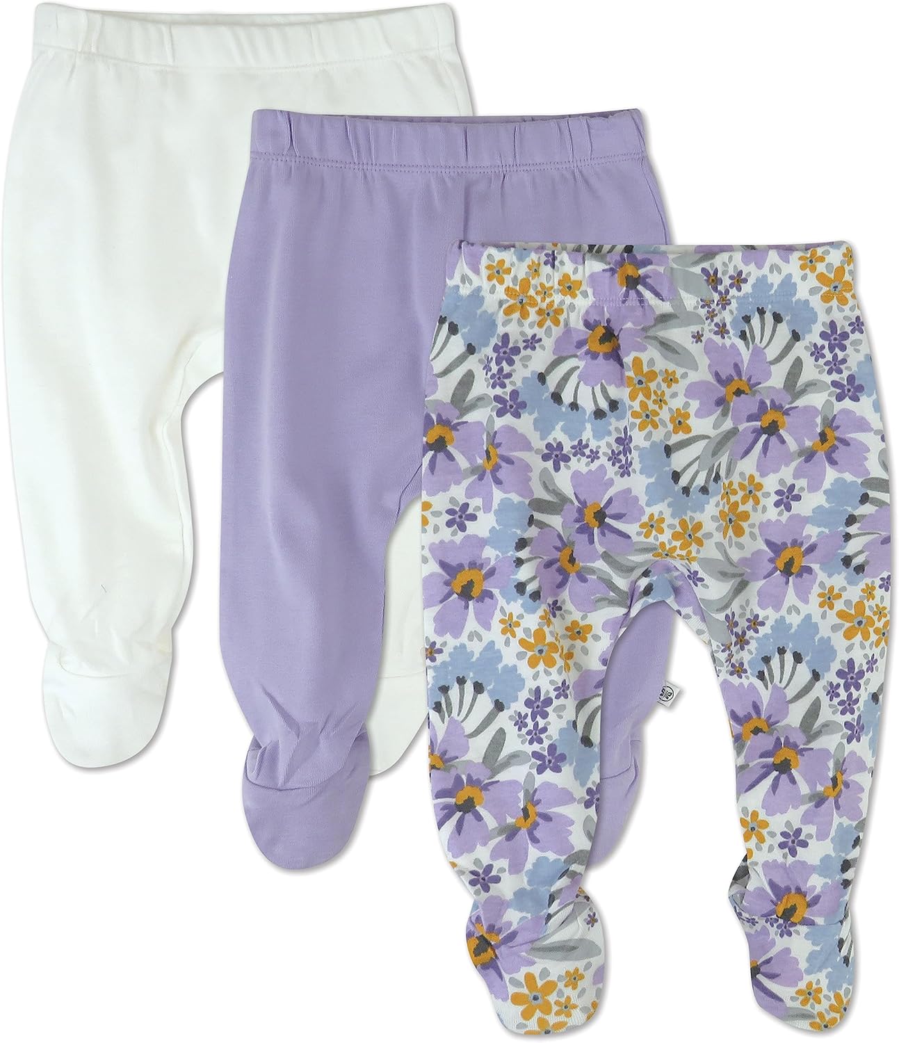 HonestBaby 3-pack Footed Pants Roomy Fit Pull on Bottoms 100% Organic Cotton for Infant Baby Boys