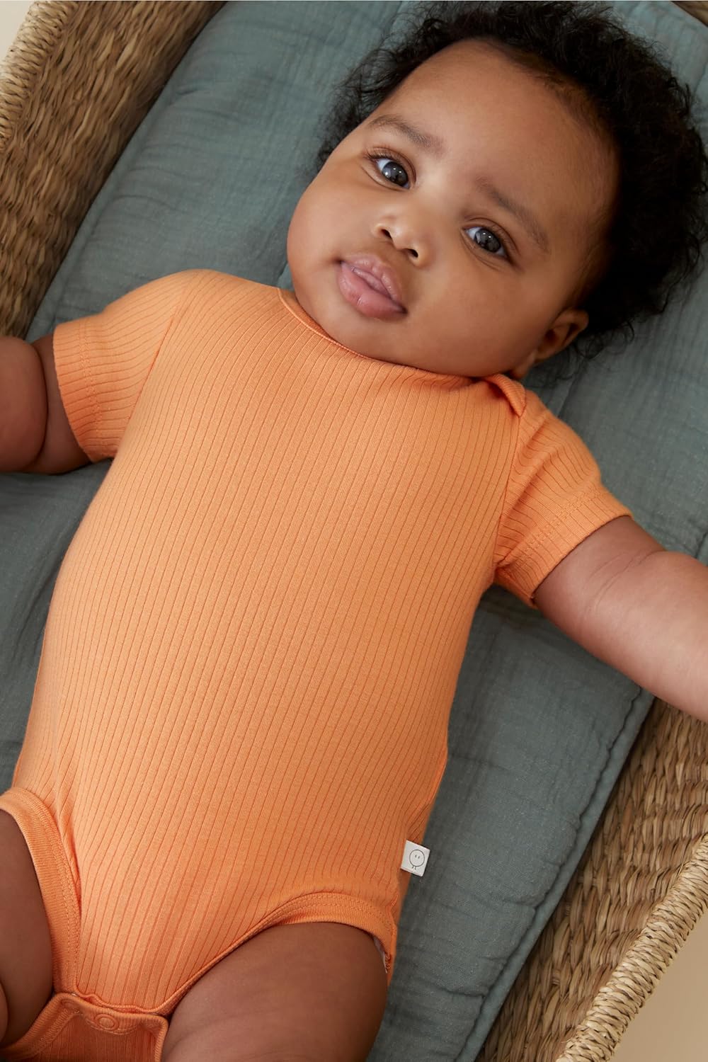MORI Baby Ribbed Short Sleeve Bodysuit with Envelope Neck and Nickel Free Poppers - Unisex Toddler
