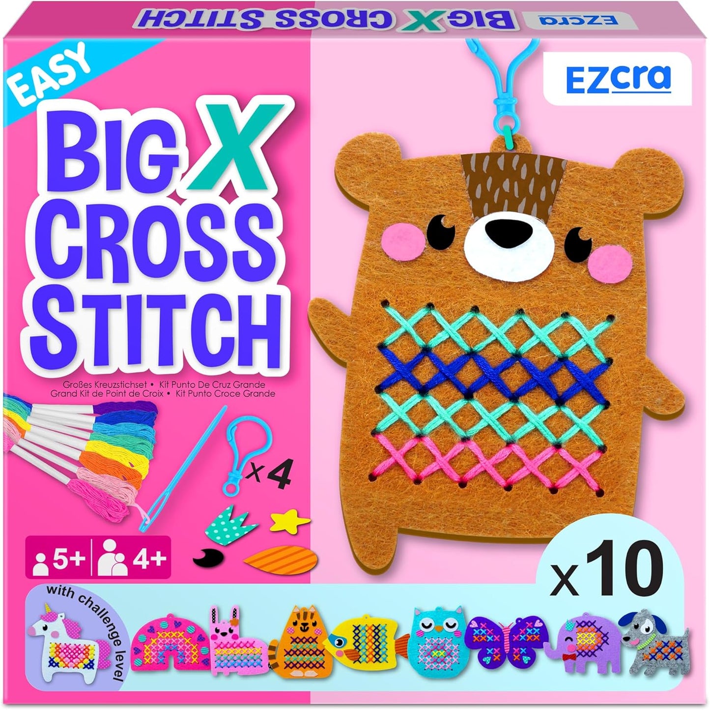 EZCRA Beginner Needlepoint Cross Stitch Kit for Kids Ages 5-8 – Easy Embroidery Starter Set with