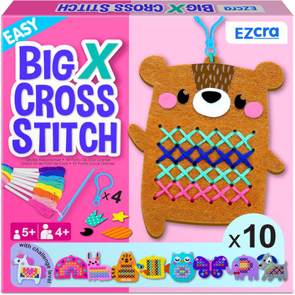EZCRA Beginner Needlepoint Cross Stitch Kit for Kids Ages 5-8 – Easy Embroidery Starter Set with