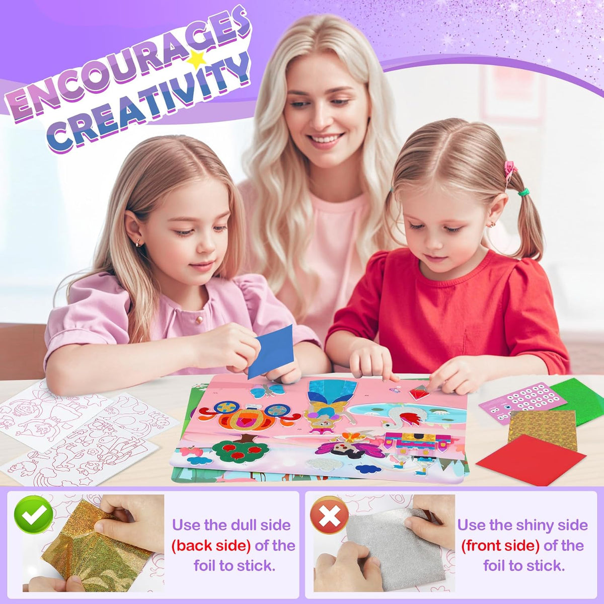Foil Arts and Crafts for Kids Ages 4-8, Large Size Princess Fun Foil Art Craft Supplies Kits, No