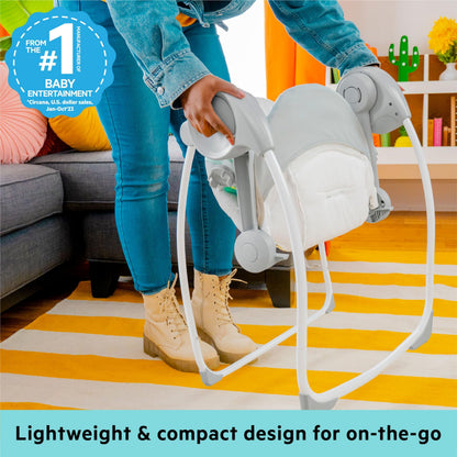 Bright Starts Portable Automatic 6-Speed Baby Swing with Adaptable Speed, Taggies, Music