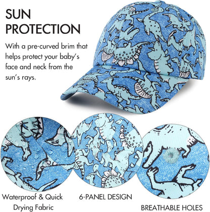 JANGANNSA Dinosaur Boys Girls Caps Embroidery Baby Baseball Caps Cotton Infant Toddler Kids Hat