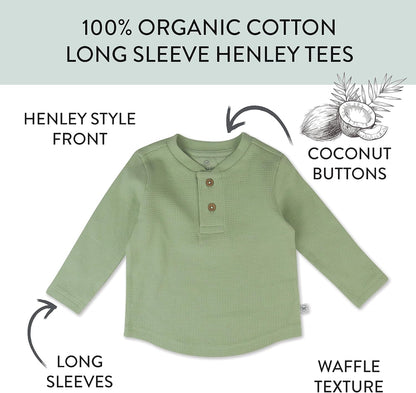 HonestBaby 5-pack Waffle Henley Long Sleeve Shirts 100% Organic Cotton for Infant Baby and Toddler