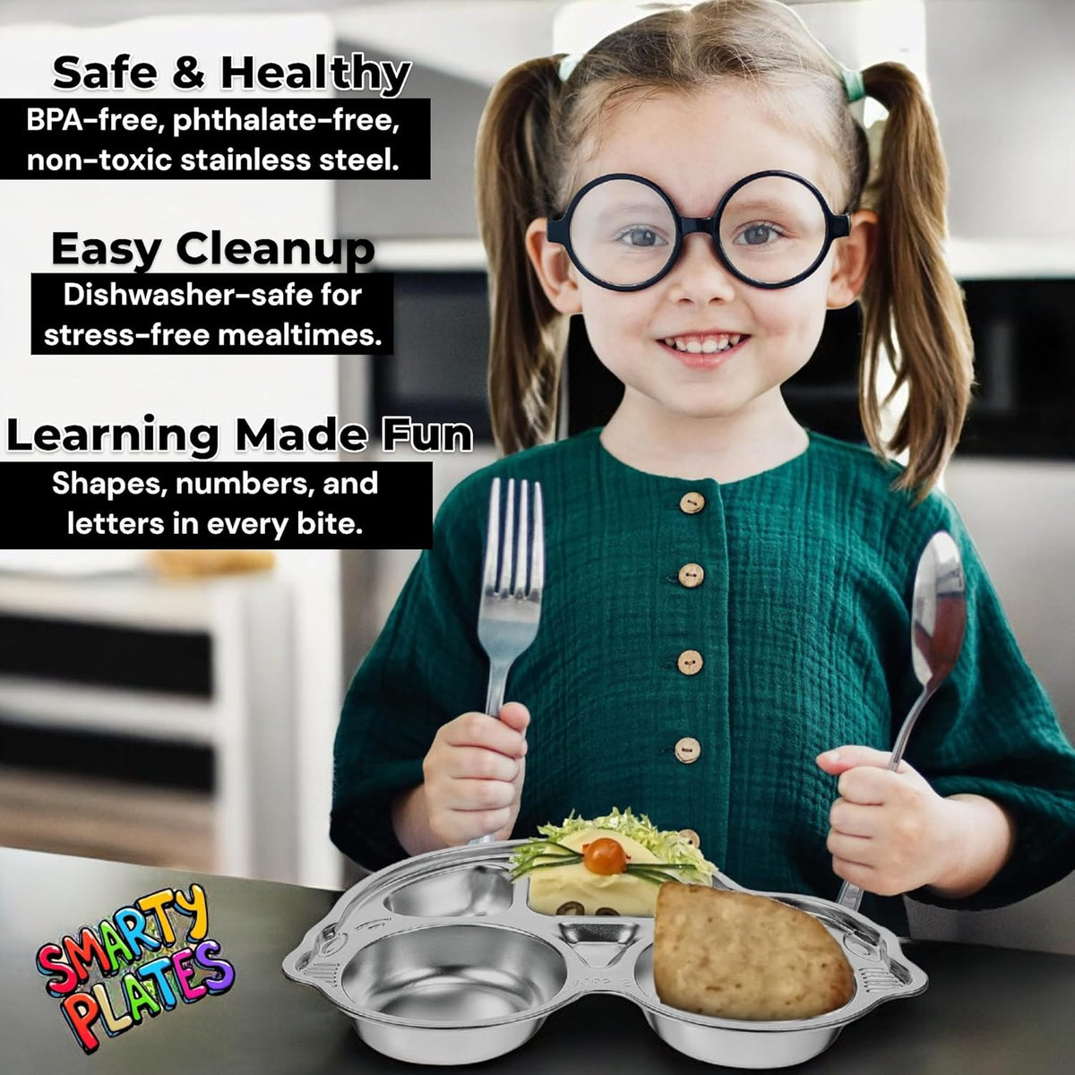Stainless Steel Plates for Kids, Toddler Plate, Non Toxic Baby Dinnerware, BPA-Free Feeding Tray