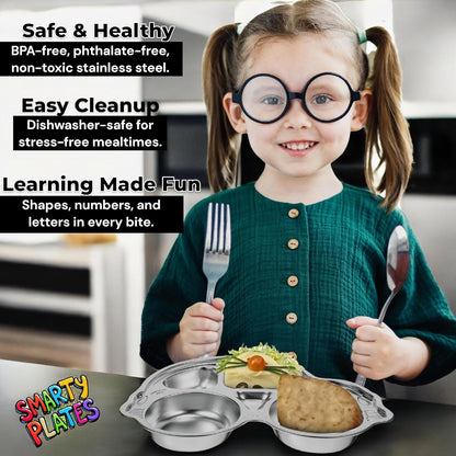 Stainless Steel Plates for Kids, Toddler Plate, Non Toxic Baby Dinnerware, BPA-Free Feeding Tray