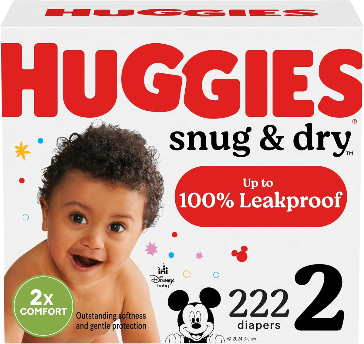 Huggies Size 2 Diapers, Snug & Dry Baby Diapers, Size 2 (12-18 lbs), 222 Count (3 Packs of 74)