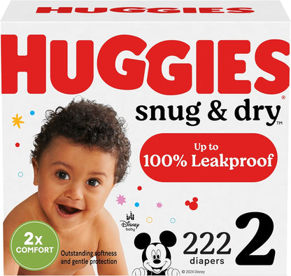 Huggies Size 2 Diapers, Snug & Dry Baby Diapers, Size 2 (12-18 lbs), 222 Count (3 Packs of 74)