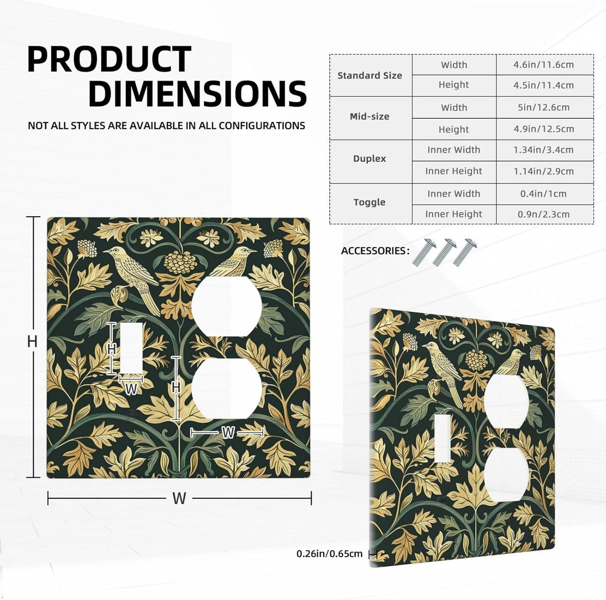 Wallplates William Morris Vintage Botanical Birds Golden Green Leaves 1 Toggle 1 Duplex Switch