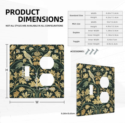 Wallplates William Morris Vintage Botanical Birds Golden Green Leaves 1 Toggle 1 Duplex Switch